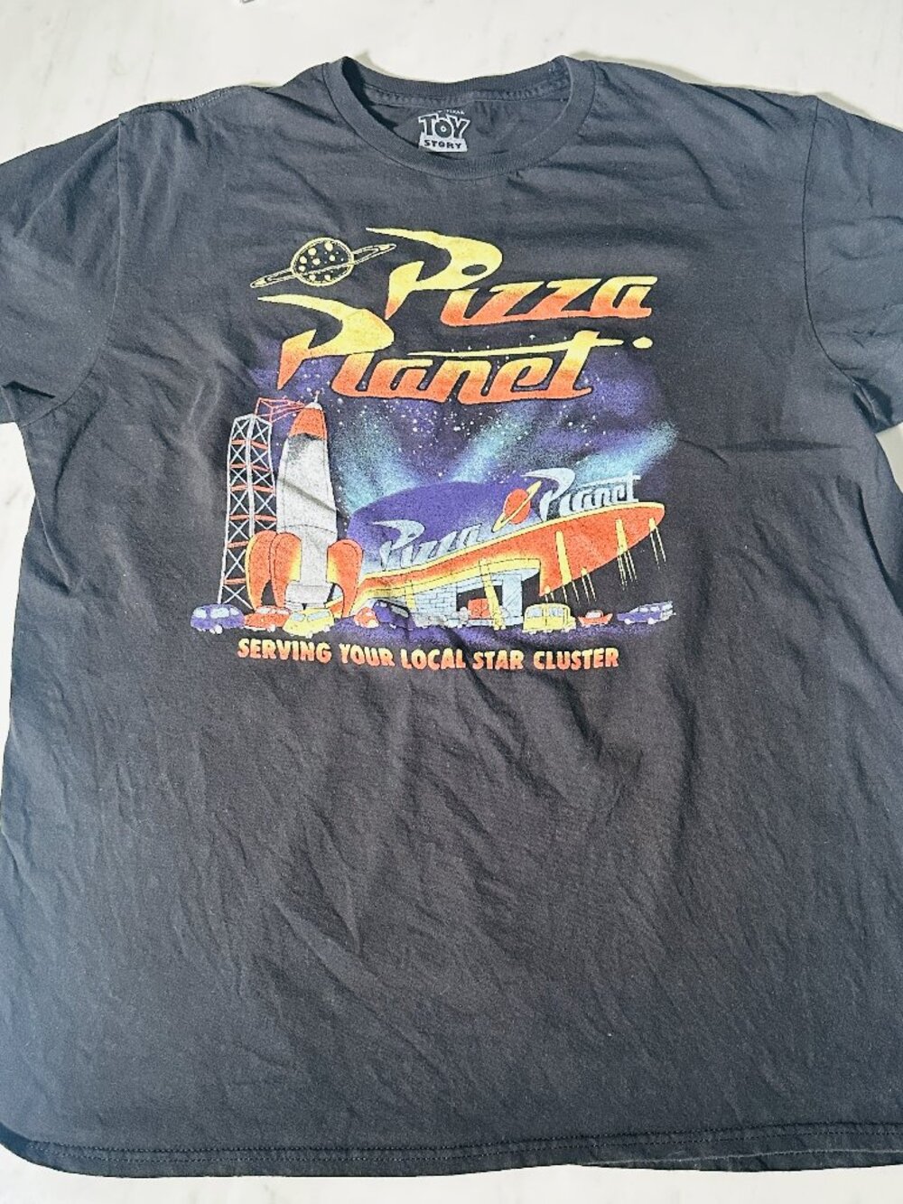 Toy Story Pizza Planet Men's Black T-Shirt Size L Large